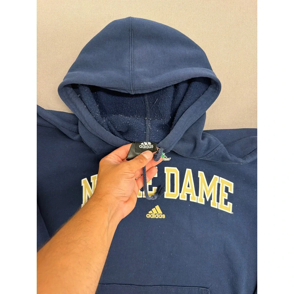 Adidas Notre Dame Fighting Irish Hoodie Mens Navy Blue Embroidered Pullover 2231